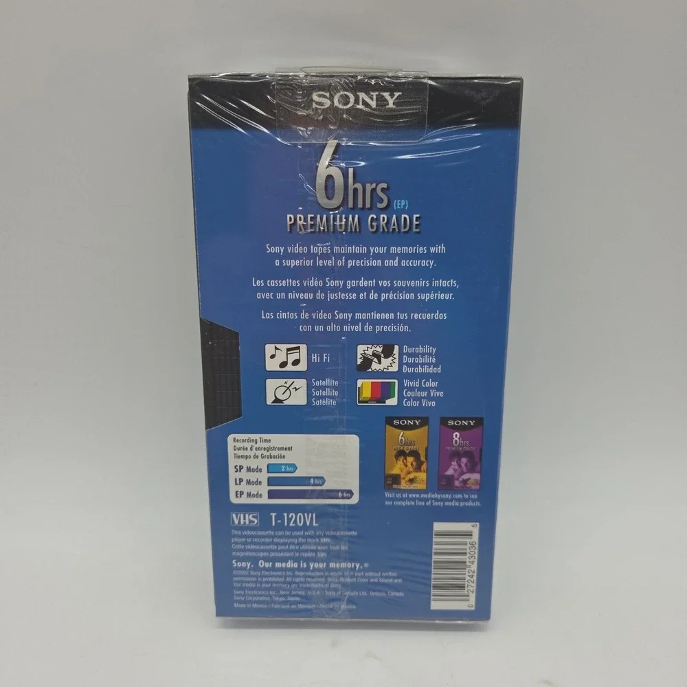 NEW Lot Of 8 SONY Premium Grade Blank VHS Tapes VCR 6 Hours SEALED